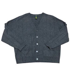 100% Lambswool Cardigan Sweater XL Gray Pockets Club Room Grandpa Mr Rogers